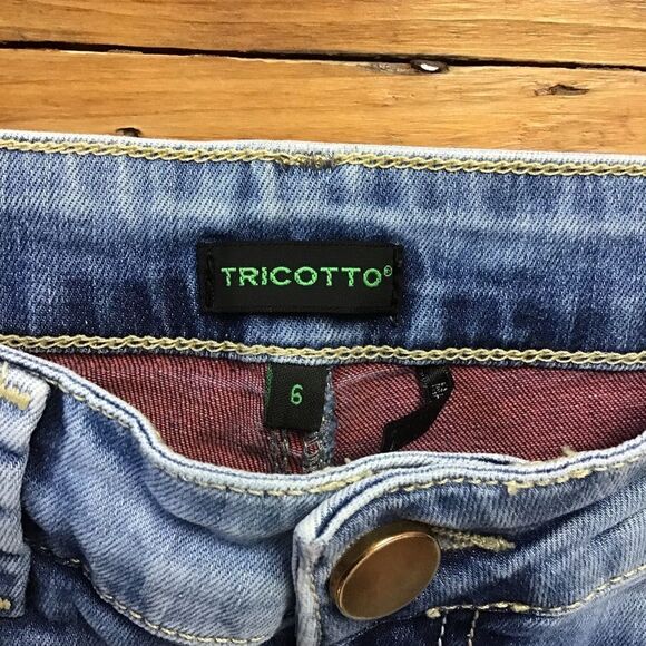 TRICOTTO high rise waist distressed rhinestone crystal sparkle jeans 6 ripped - Picture 6 of 14